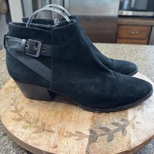 Aquatalia Boots Womens Size 10 Black Suede Ankle Booties Buckle Block Heel Italy